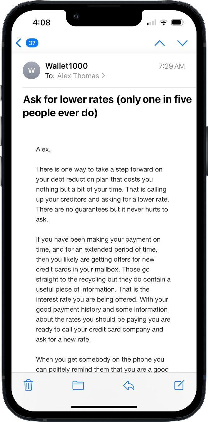 Personal finance email course on phone