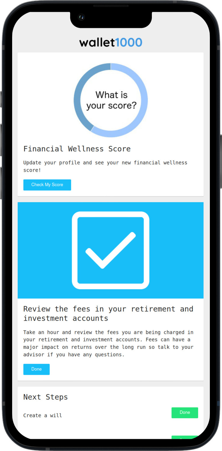 Wallet1000 Email Summary Phone